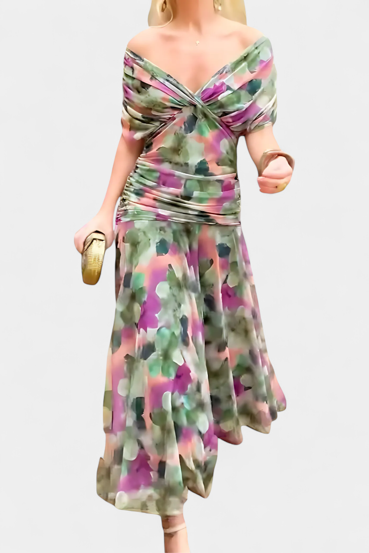 Classic V-Neck Long Dress with Elegant Flow