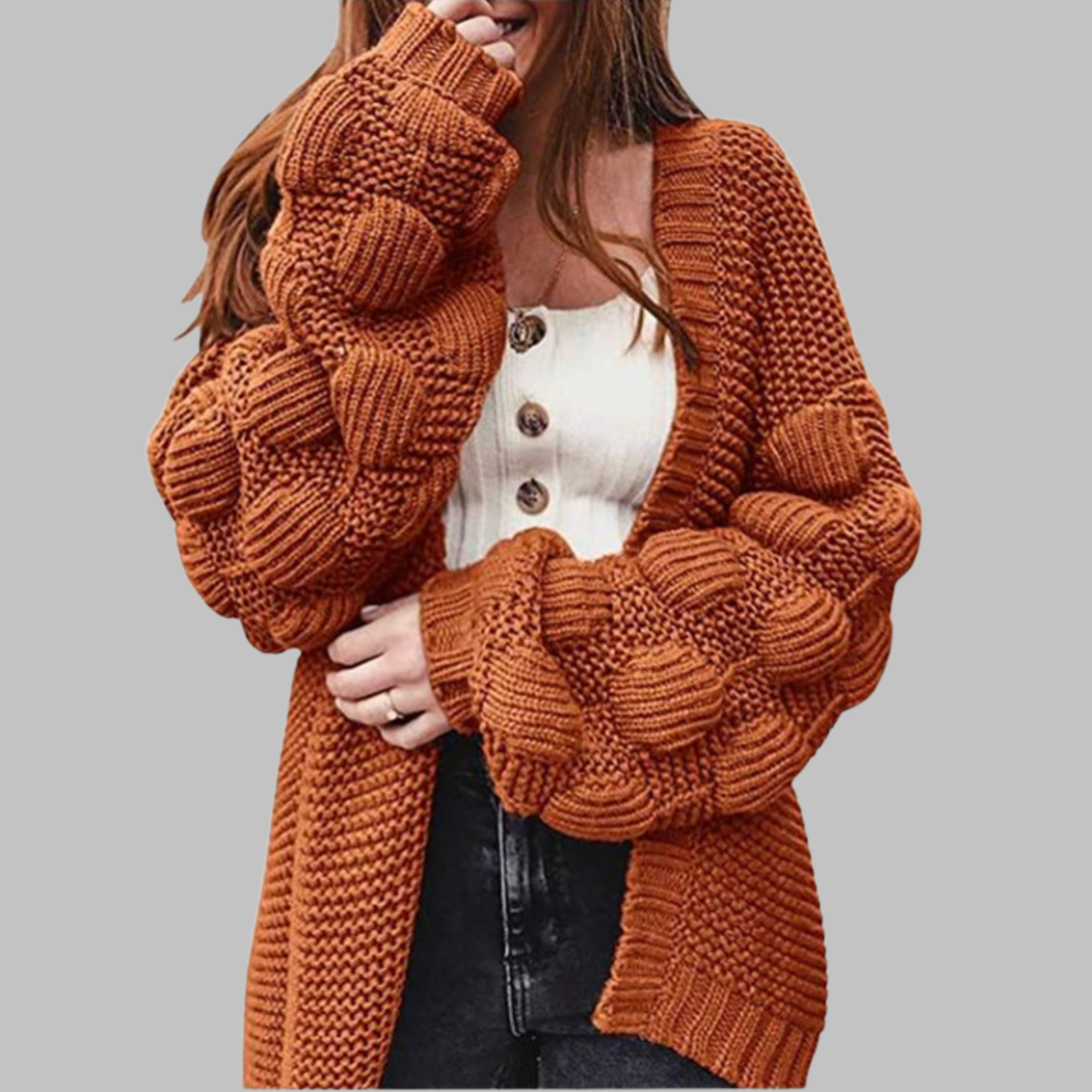 Vintage-Inspired Oversized Chunky Knit Open-Front Cardigan