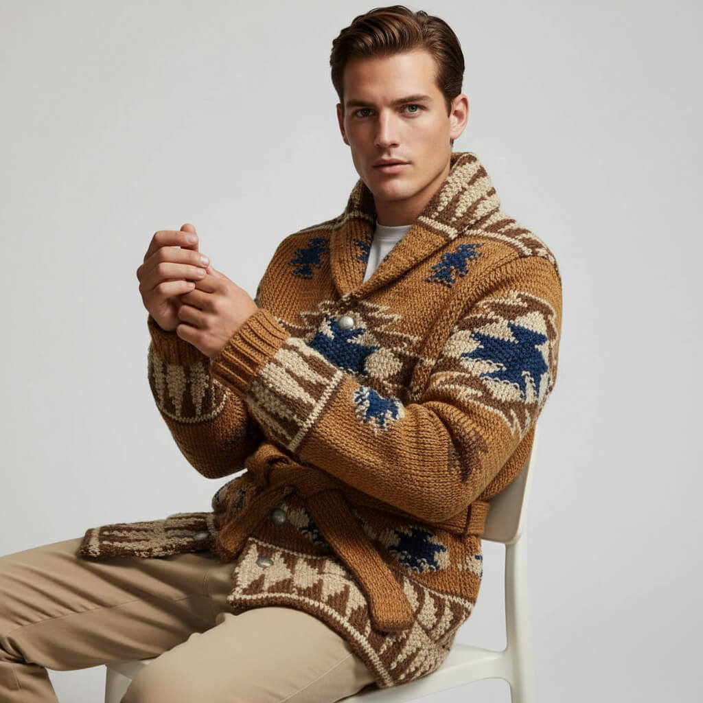 Trenton Jacquard Wool Cardigan for a Warm and Elegant Style