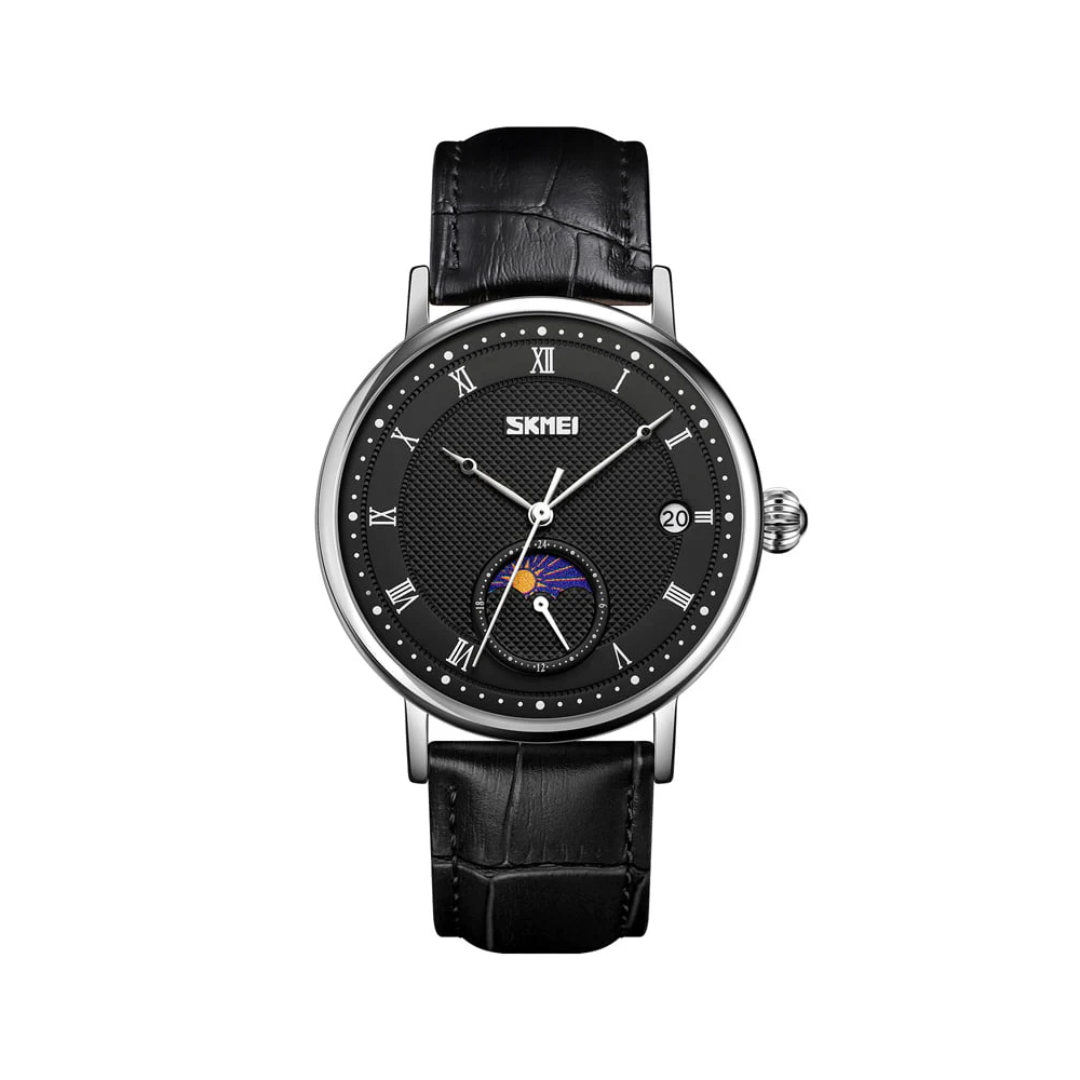 Stainless steel watch with crystal moon phase for an elegant and sophisticated look