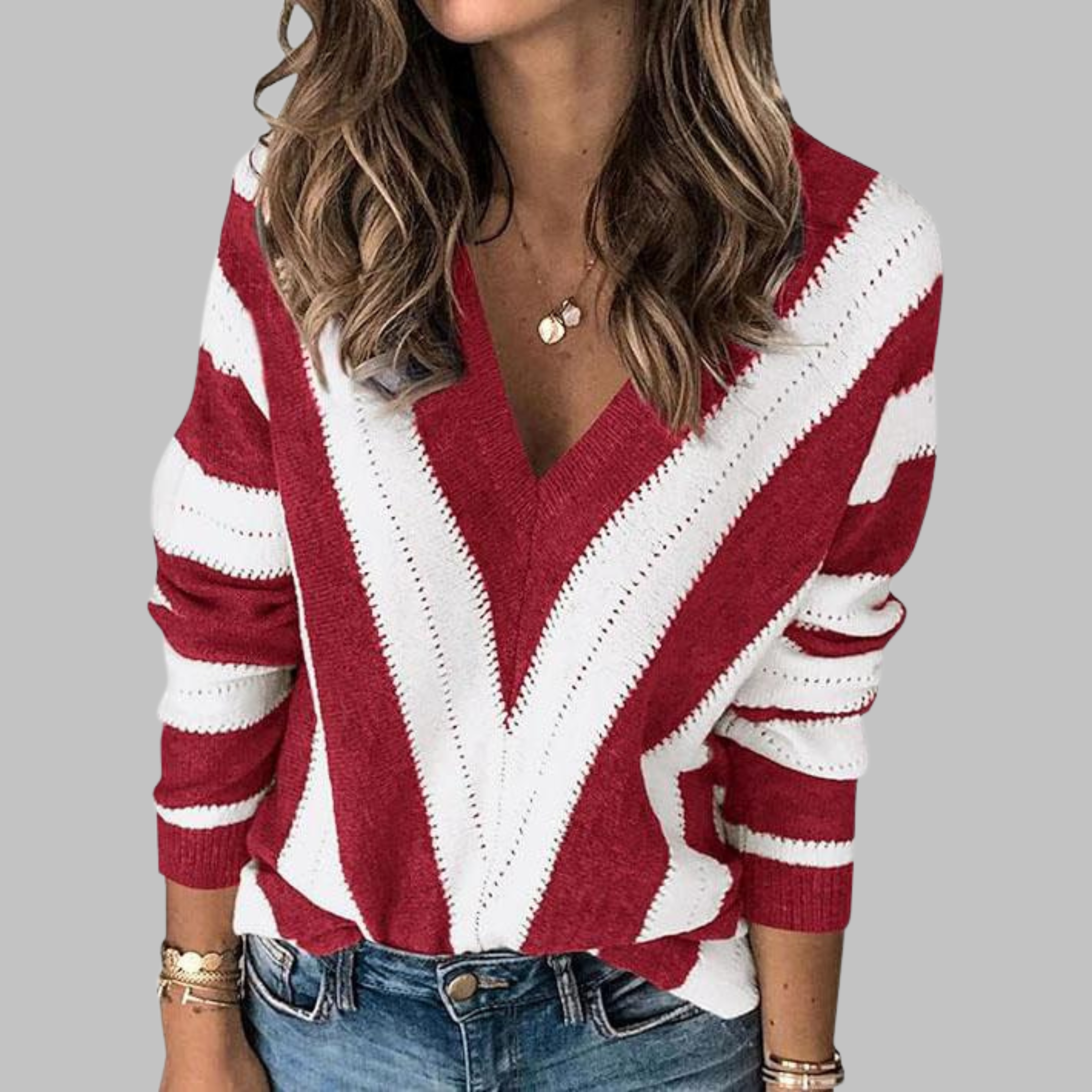 Cozy Casual Striped V-Neck Long-Sleeve Sweater