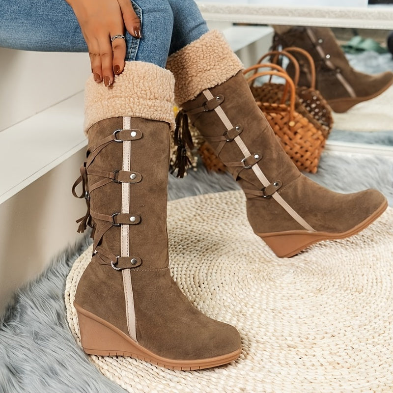 Chic Women's Knee-High Winter Boots with a Durable Thick Sole