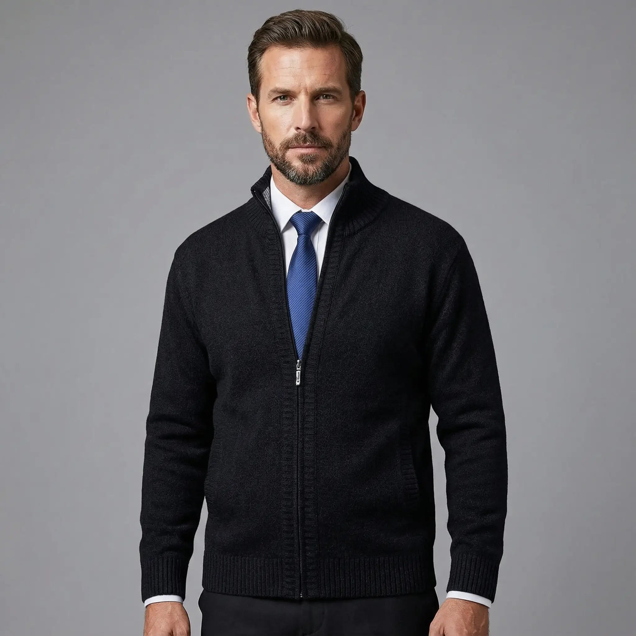 Owen | Classic Solid Knit Cardigan with Stand Collar