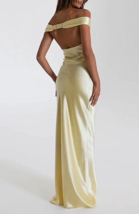 Long Satin Dress with Cut-Out Shoulders for Unparalleled Elegance