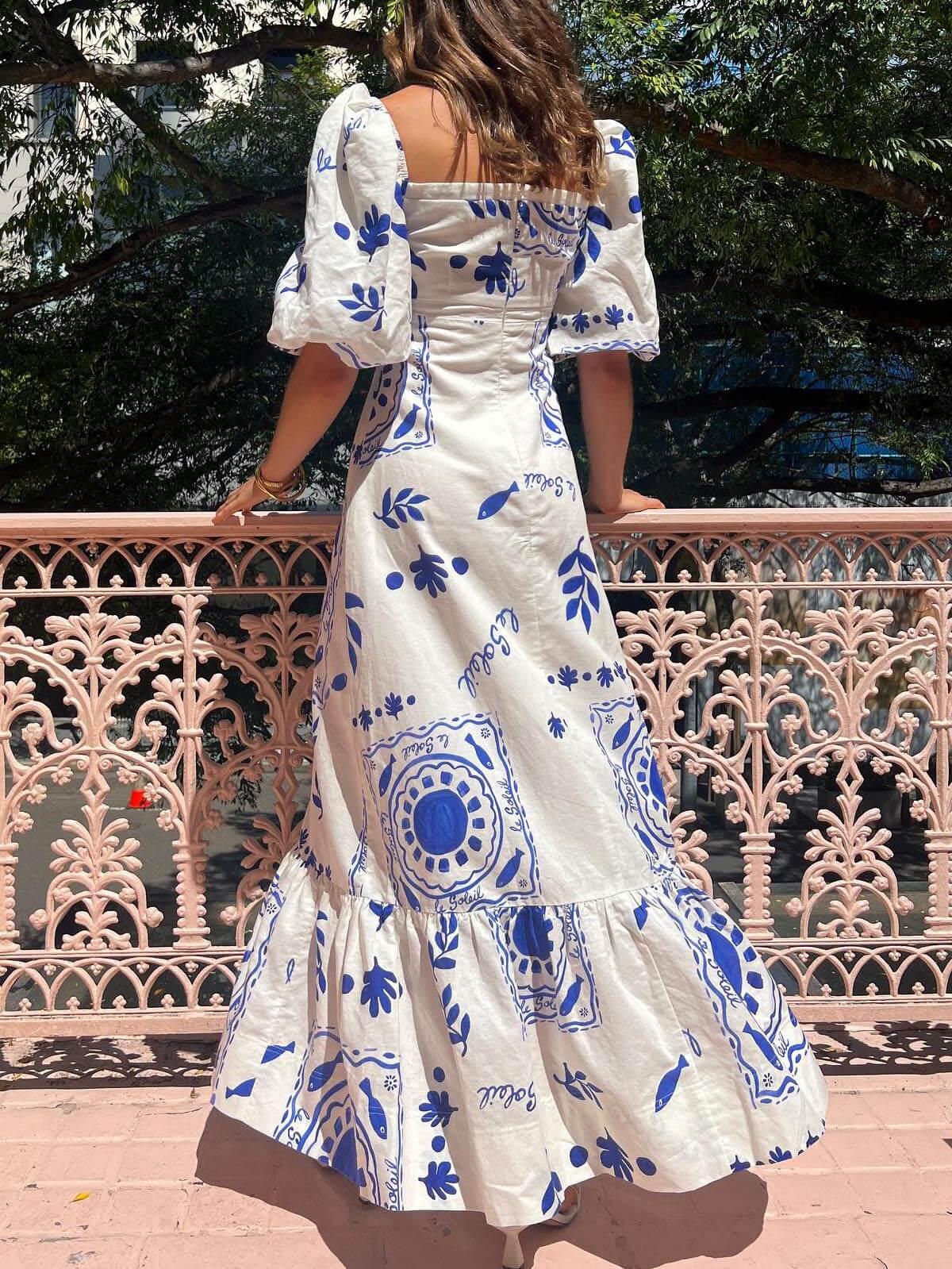 Summer Midi Dress with Puff Sleeves and Vacation Style