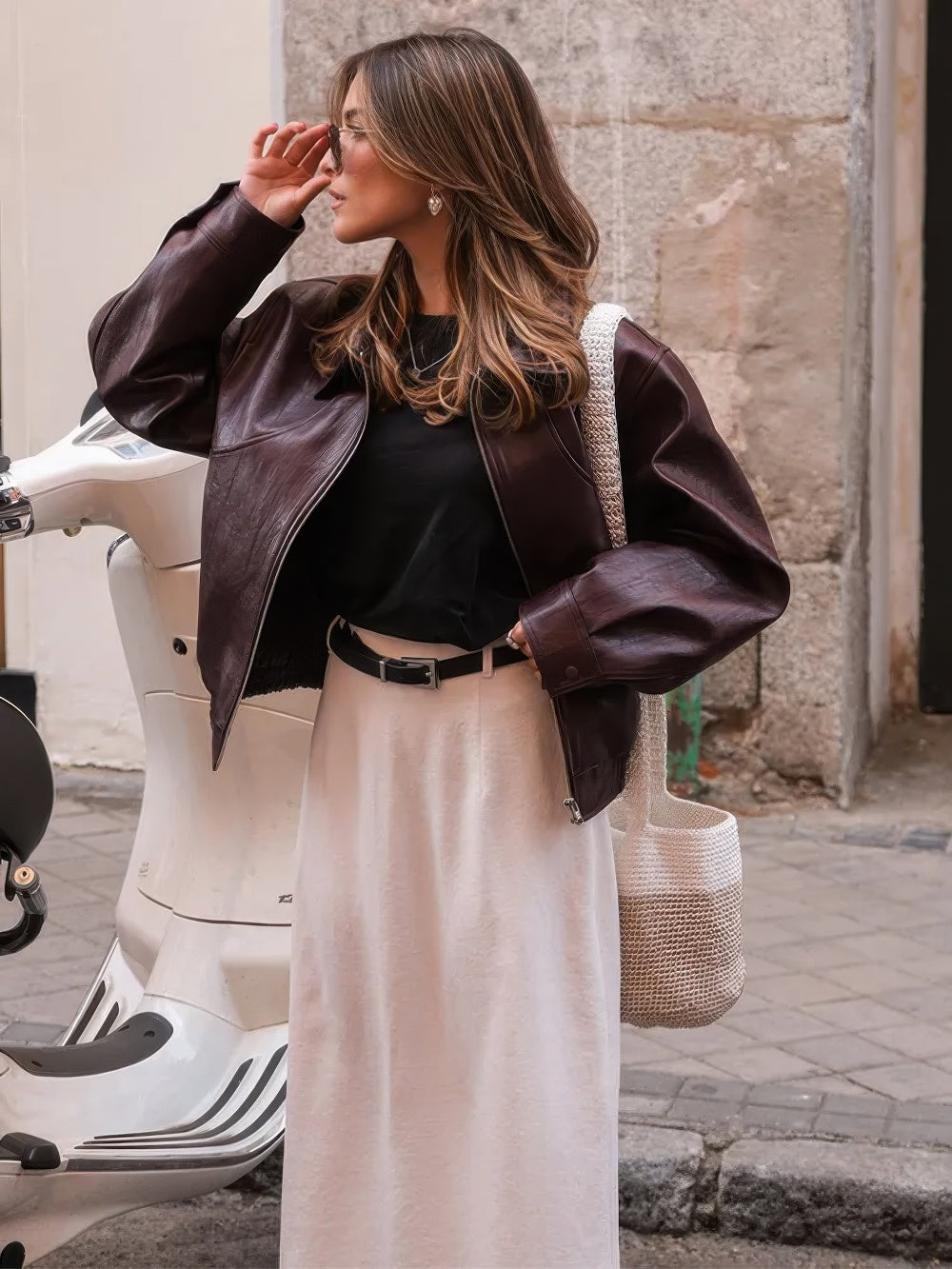 Shiny Leather Jacket for Women - Chic and Trendy Bomber