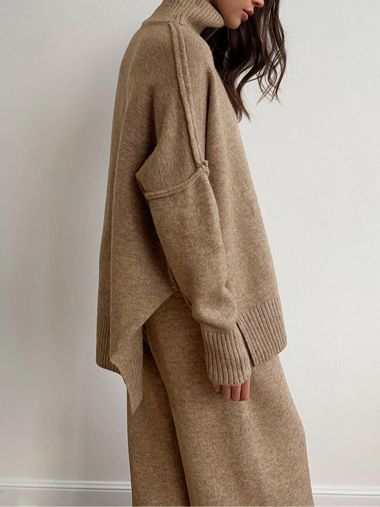 Cozy High-Neck Thick-Knit Sweater Set — Casual, Loose-Fit