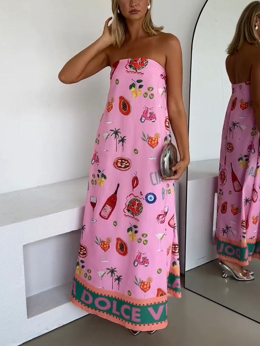 Pink Tube Summer Dress with Elegant Vacation Pattern