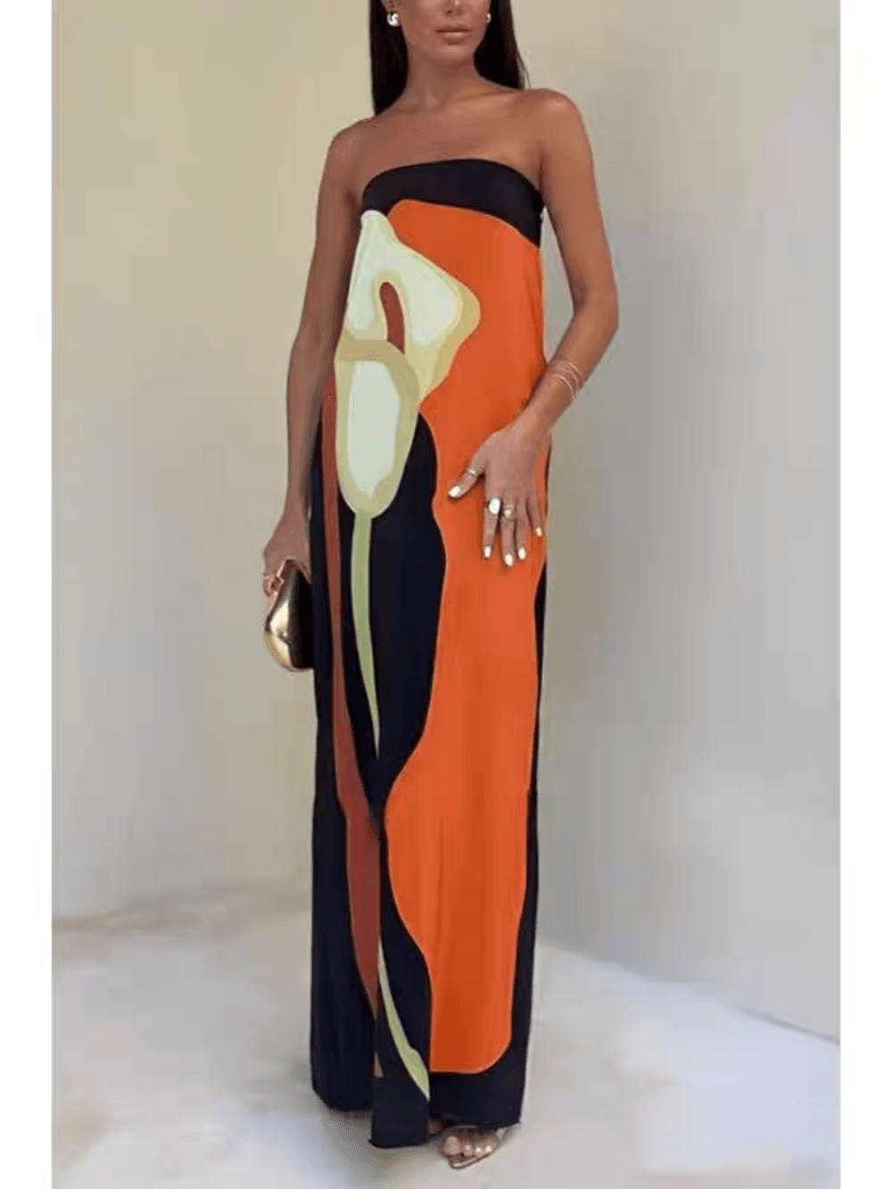 Sleeveless Strapless Color Block Pattern Long Dress Perfect for Your Parties