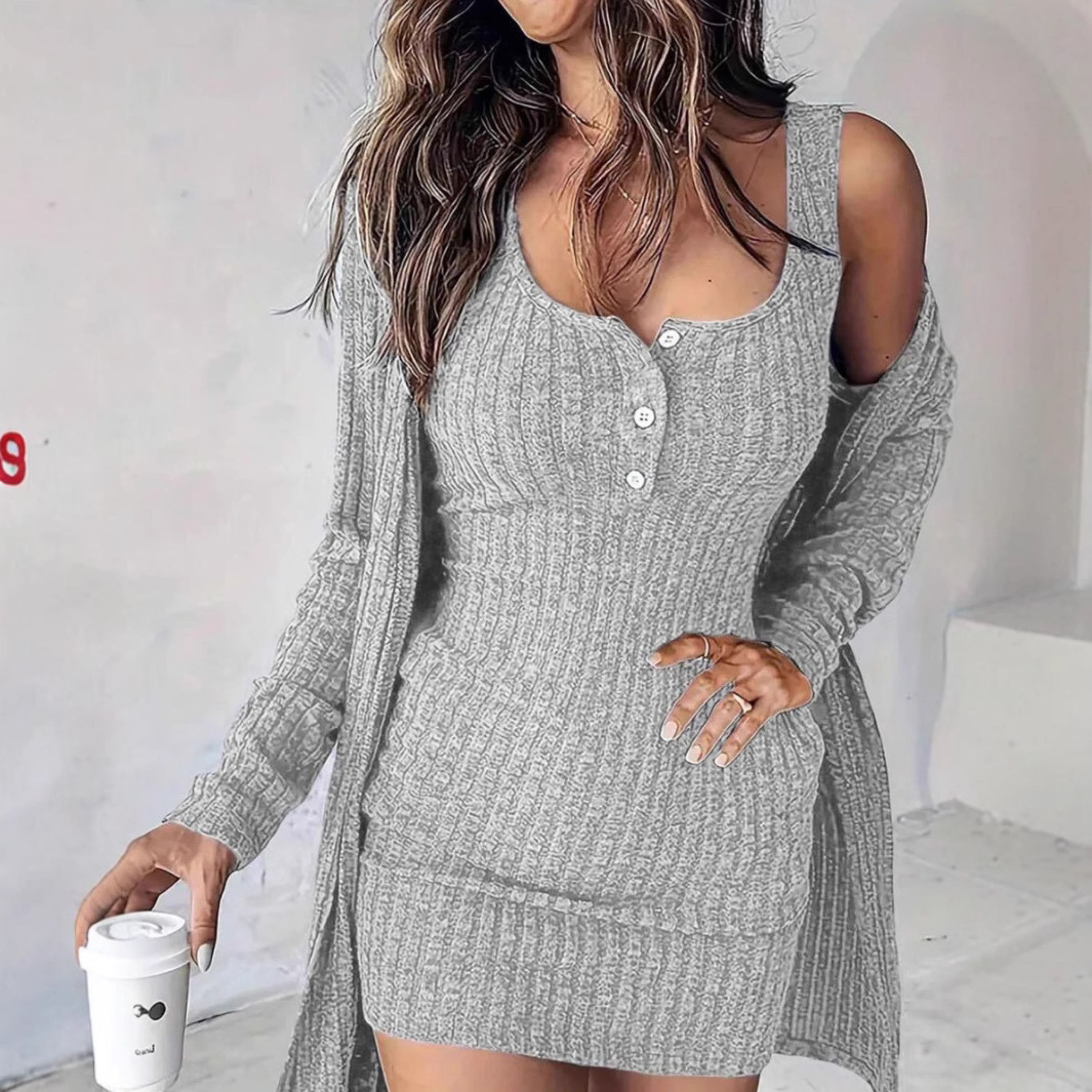 Sleek & Sophisticated Ribbed Two-Piece Dress Coat