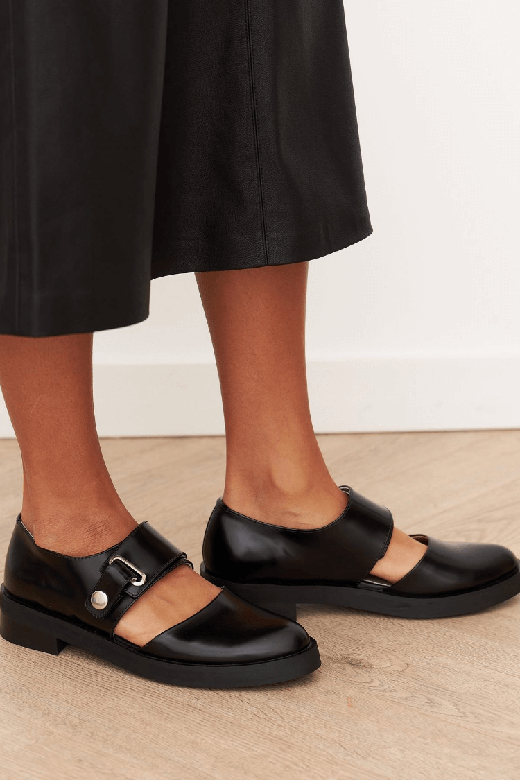Angela Black Buckle Loafers in Premium Leather