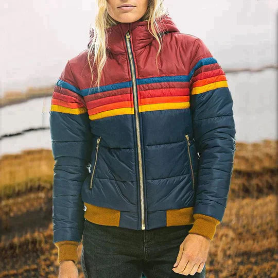Retro Women's Winter Jacket with Color Blocking and Vintage Style - Warm and Stylish Comfort