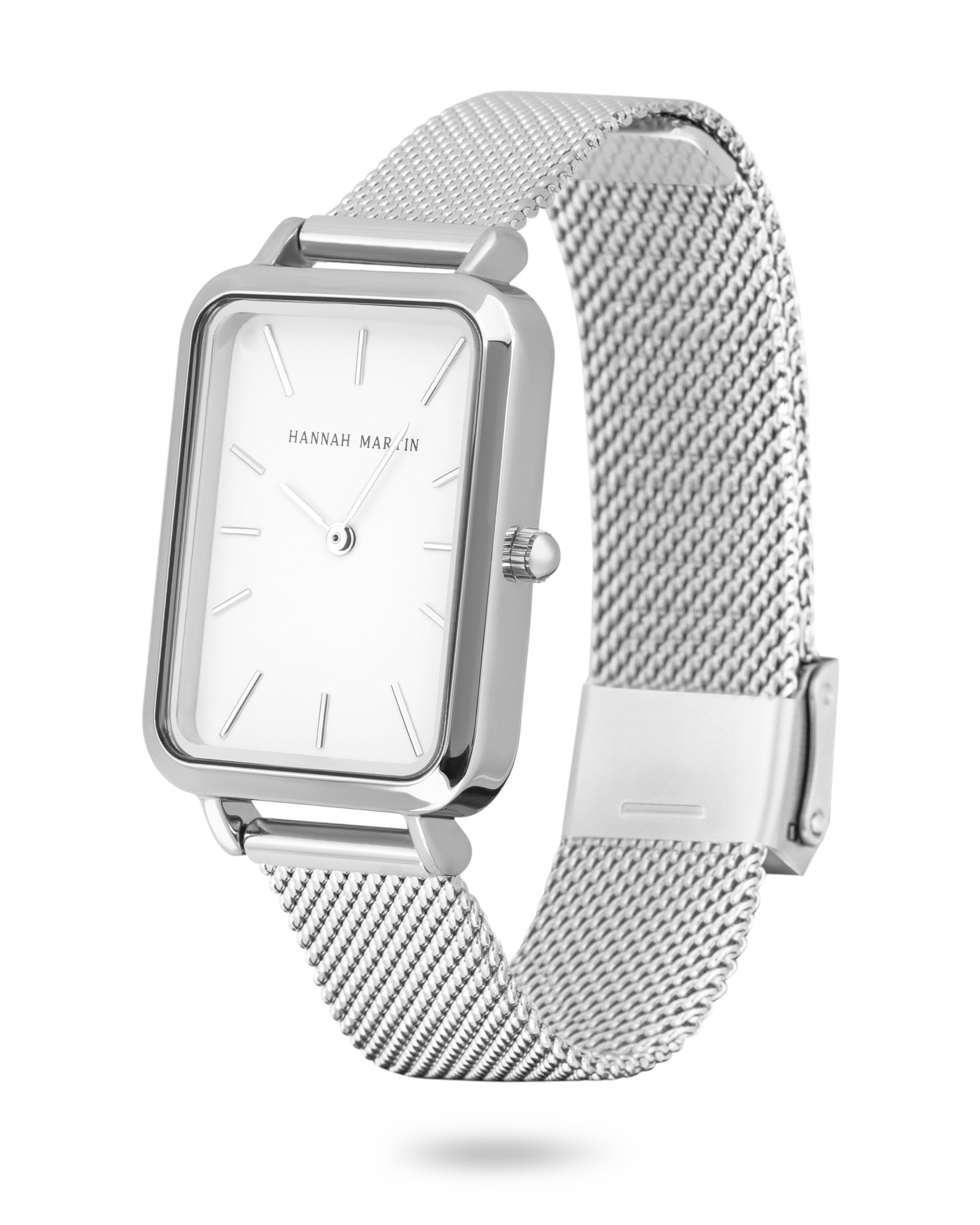 Orion - Elegant Rectangular Silver Watch with Luxury Mesh Band