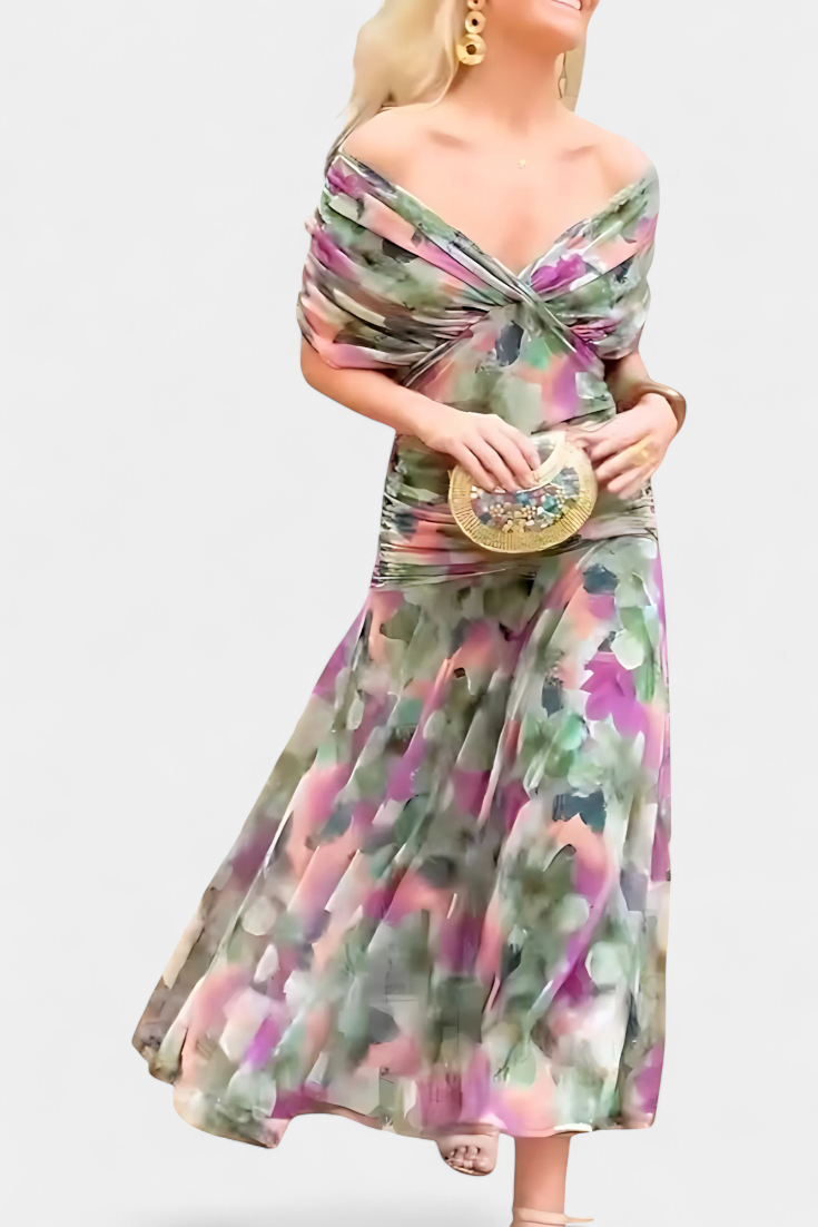 Classic V-Neck Long Dress with Elegant Flow