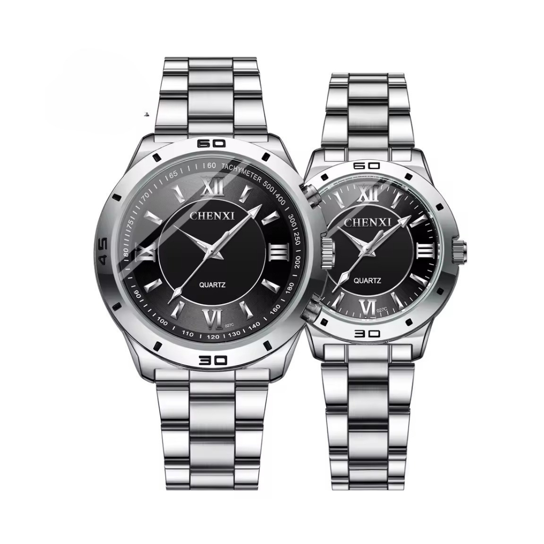 Devishly stylish minimalist stainless steel matching couple's watches