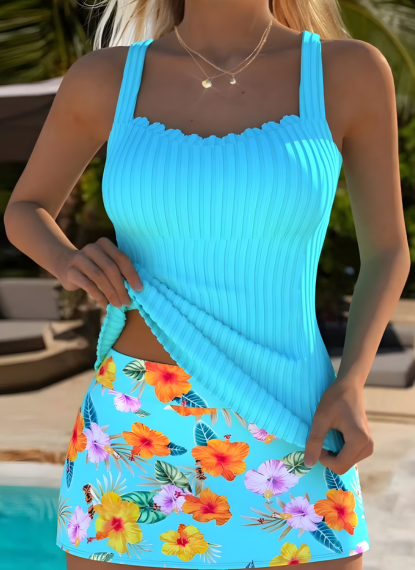 Daniella Tropical Plants Print Tankini Set - Vibrant Botanical Swimwear for the Beach