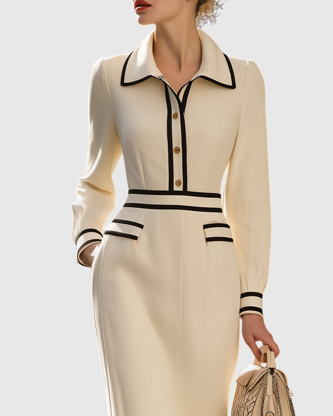 Aderyn | Elegant Tailored Midi Dress with Button Details