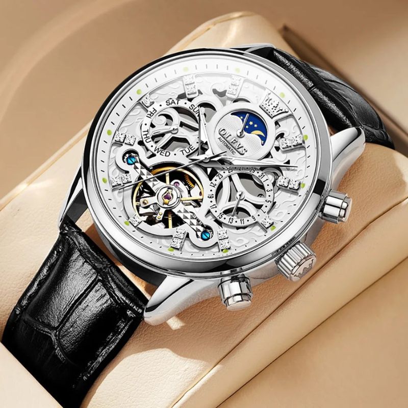 Elegant Automatic Mechanical Watch with Leather Strap