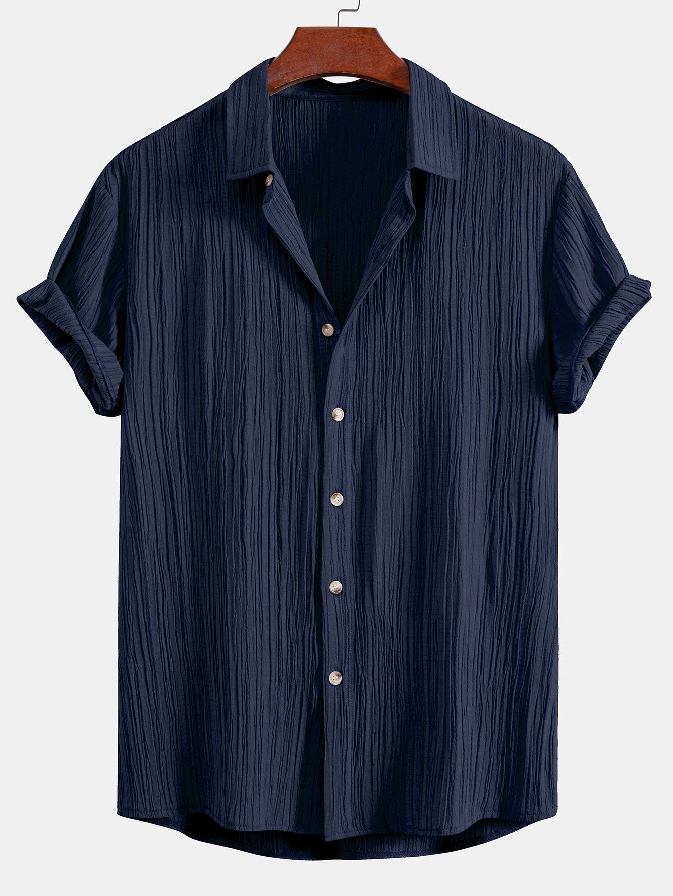 Crinkled-Textured Button-Up Shirt