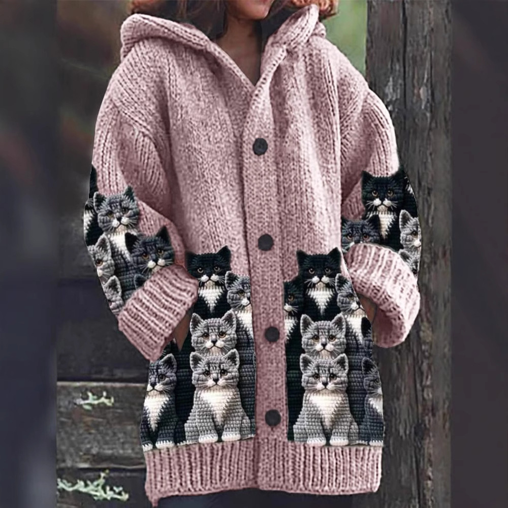 Jasmin - Cozy knit cardigan with cat pattern for a cuddly style