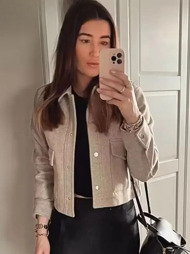 Women's Jumper - Elegant Short Utility Bomber Style Jacket