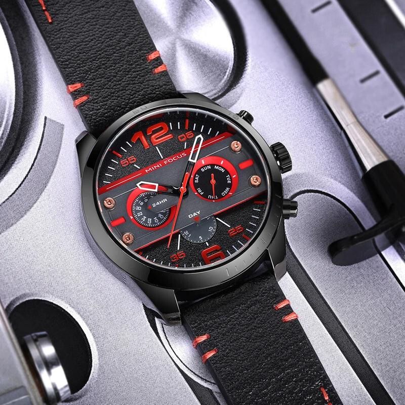 Luxury Leather Sport Chronograph Watch with Quartz Movement