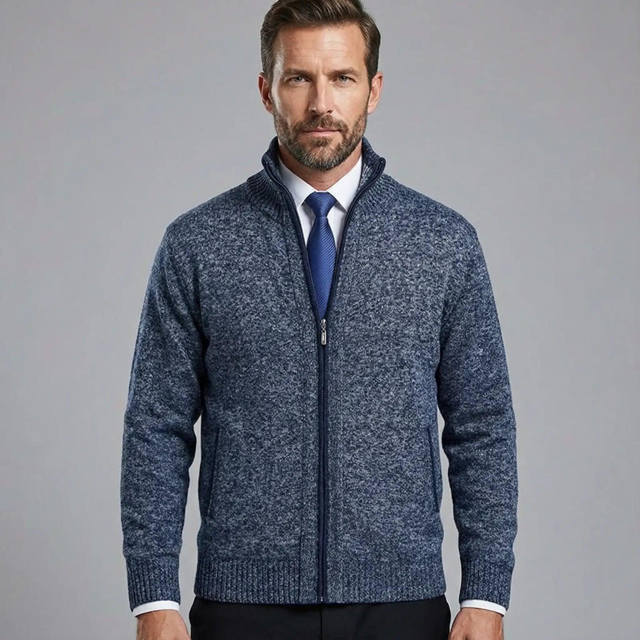 Owen | Classic Solid Knit Cardigan with Stand Collar