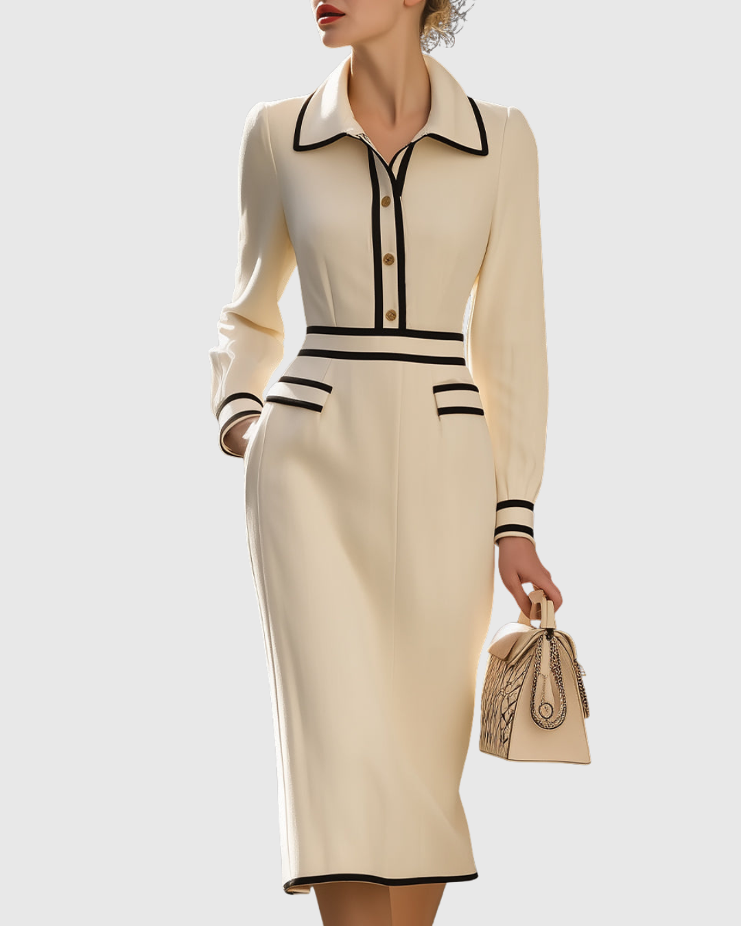Aderyn | Elegant Tailored Midi Dress with Button Details