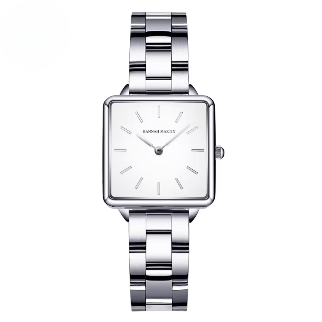 Square Quartz Watch in Stainless Steel with Elegant Rose Gold Case