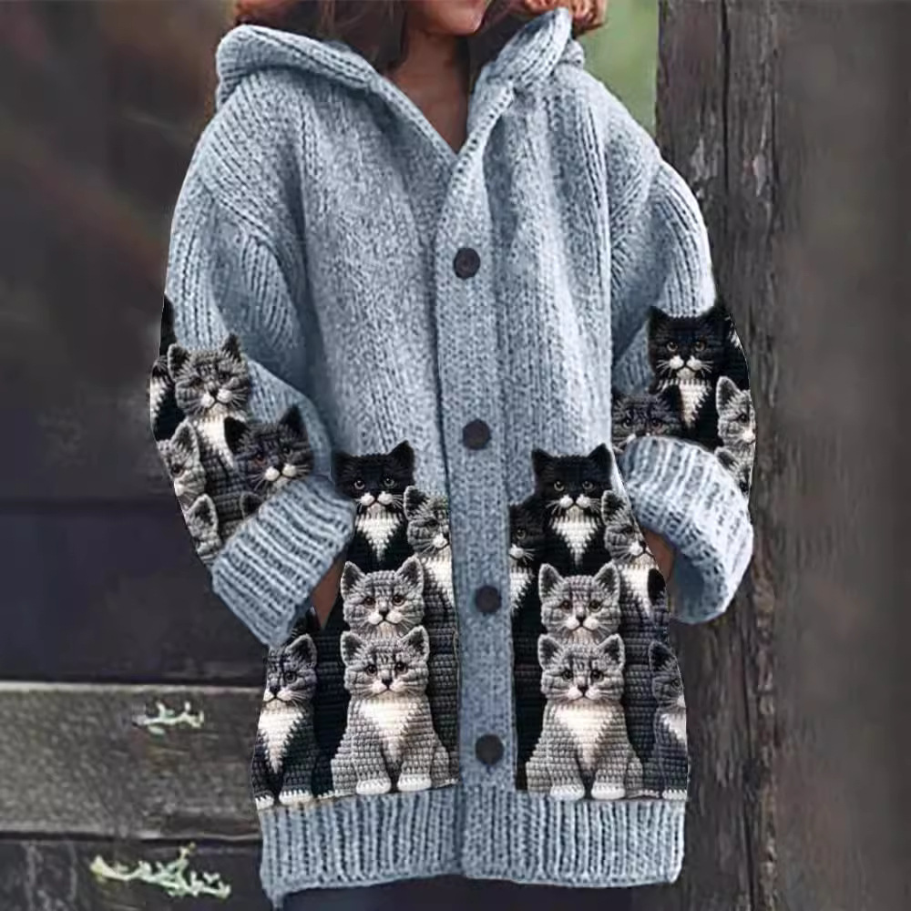 Jasmin - Charming Cozy Knit Cardigan with Cat Pattern