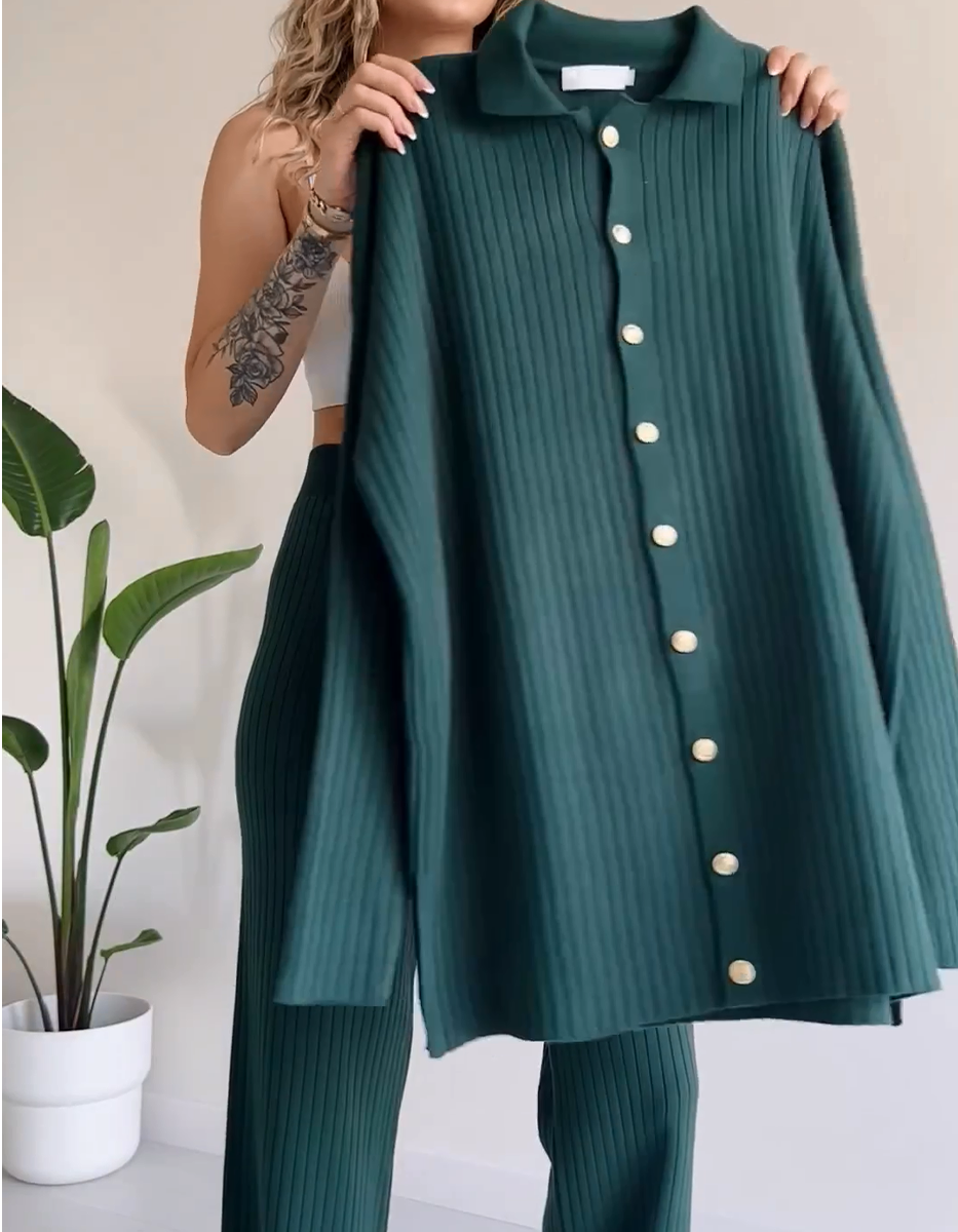 Effortless Casual Striped Jacquard Knit Two-Piece Set