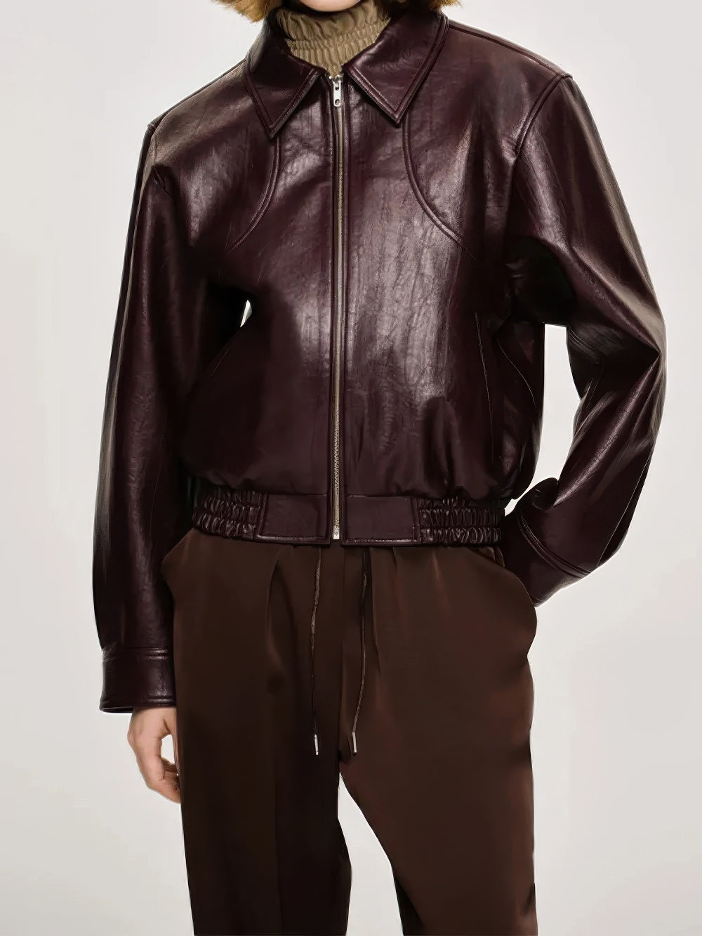 Shiny Leather Jacket for Women - Chic and Trendy Bomber