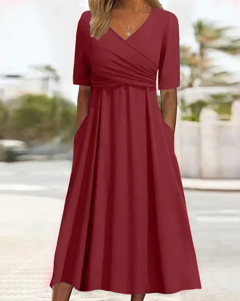 Elegant Short-Sleeve Crossover Dress