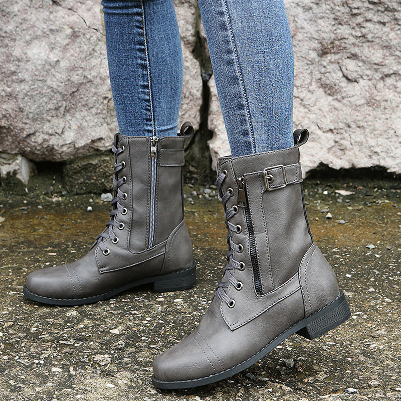 Women's Orthopedic Leather Shoes with Side Zip and Round Toe