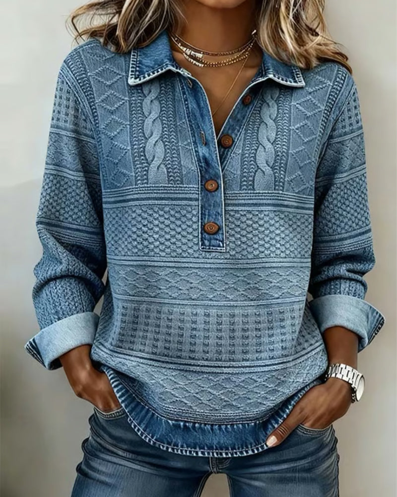 Elegant Half-Button Collar Sweatshirt