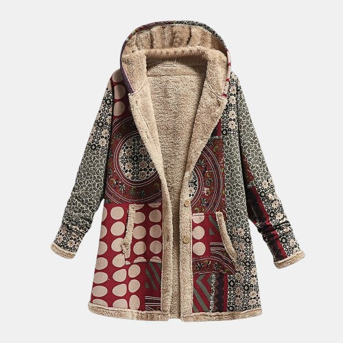 Scarlet & Burgundy Geometric Sherpa Coat