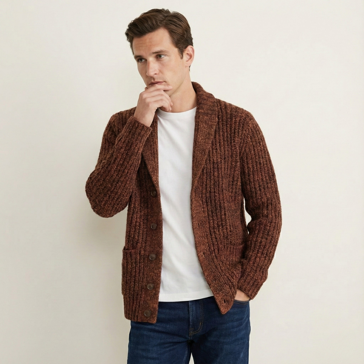 Montpellier Men's Cozy Chunky-Knit Shawl-Collar Cardigan