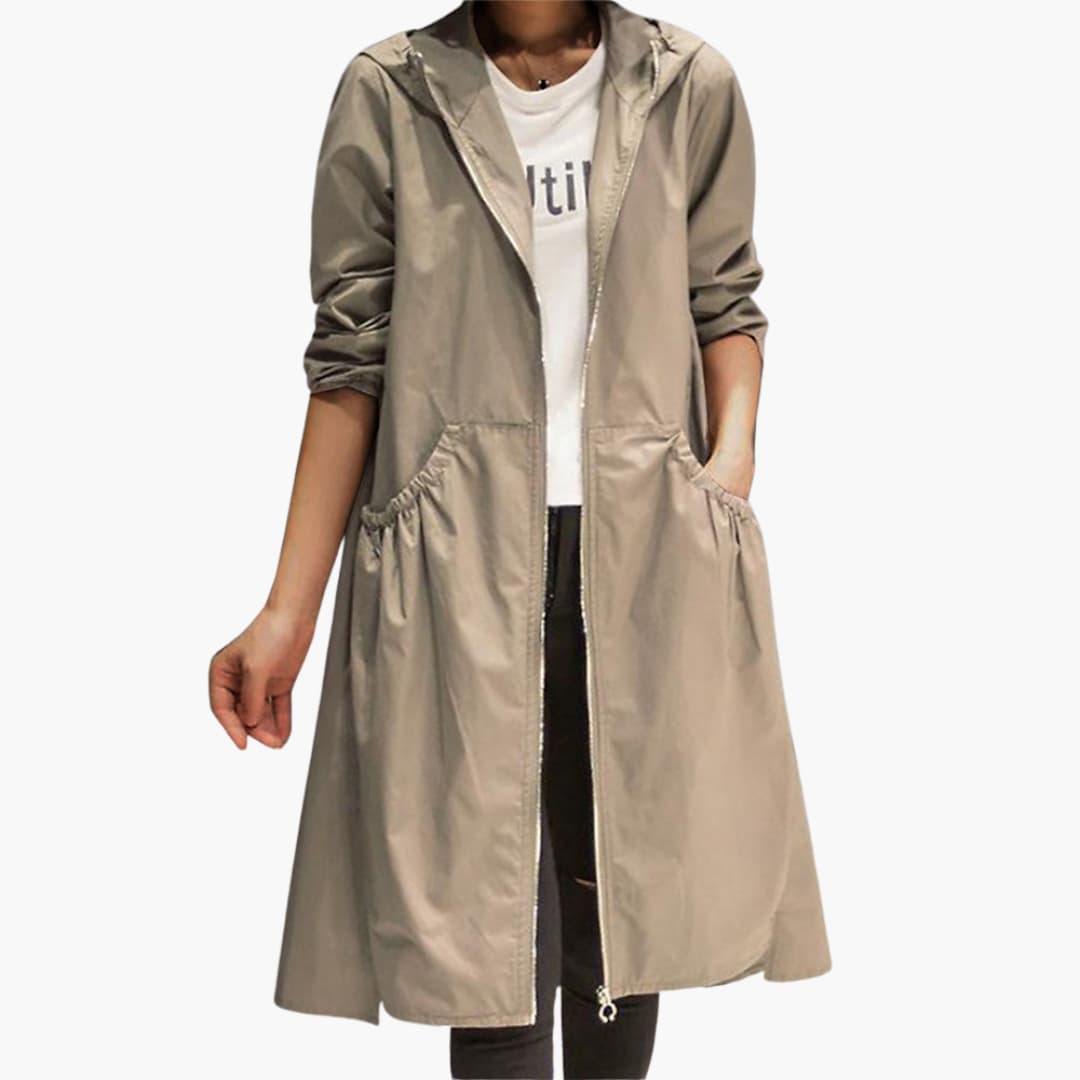 Elegant Long Trench Coat with Hood for Women