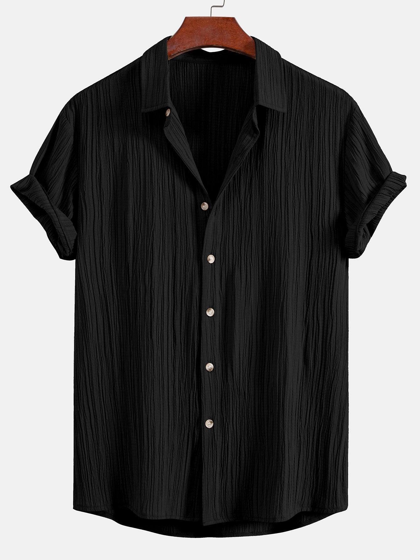 Crinkled-Textured Button-Up Shirt