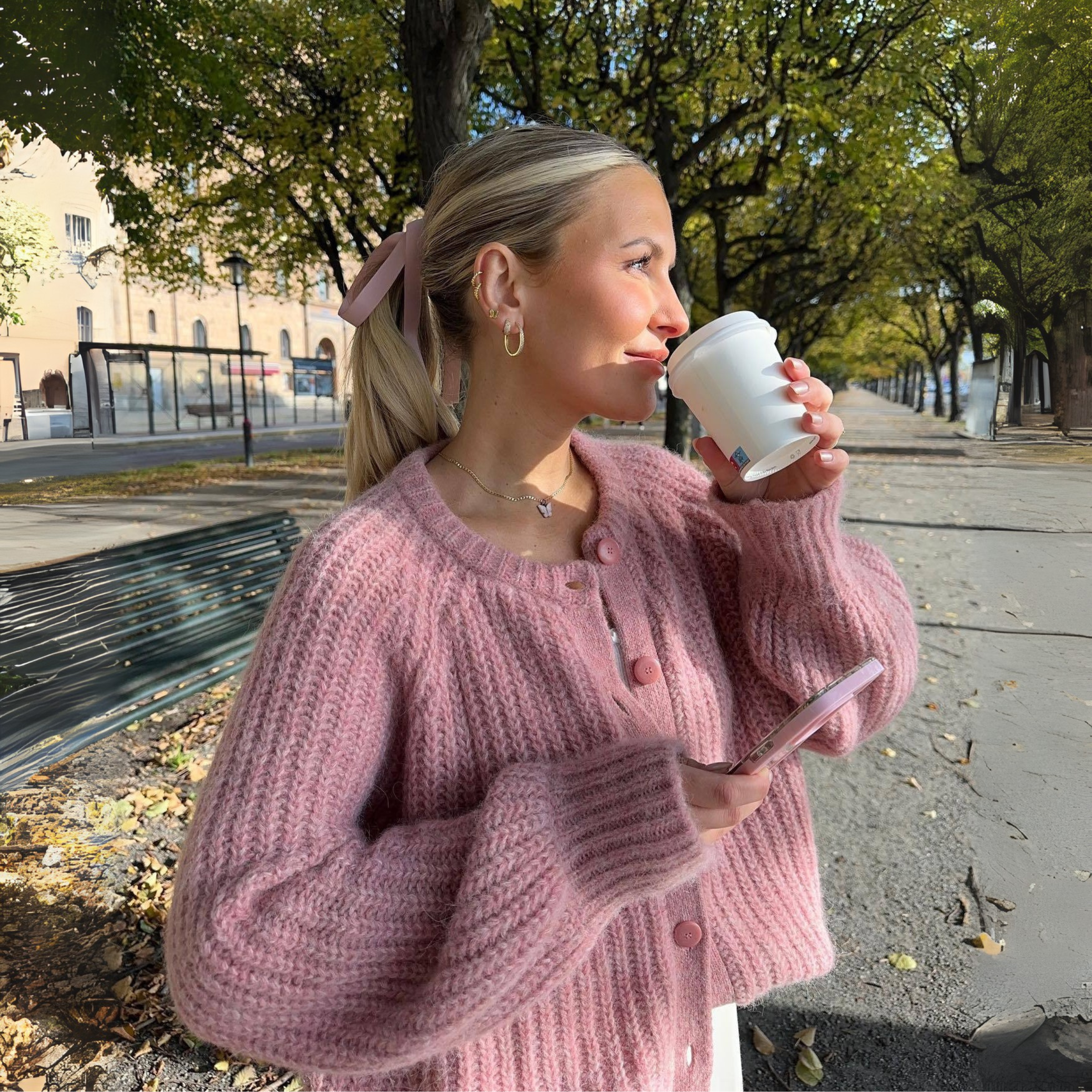 Cozy Plain Button-Down Long-Sleeve Cardigan with Round Neck