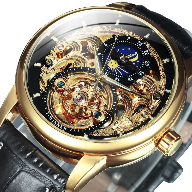 Skeleton Automatic Watch with Moon Phases