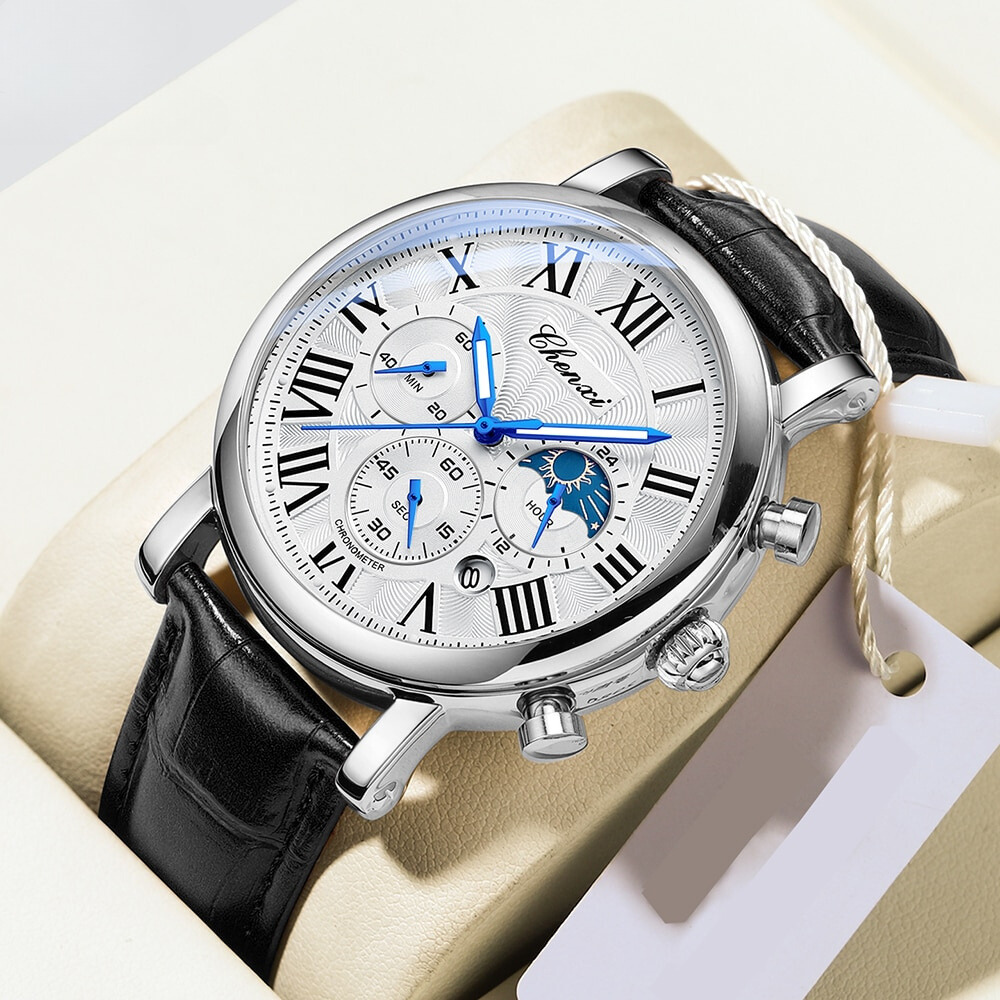 Elegant Quartz Watch with Luxury Leather Strap