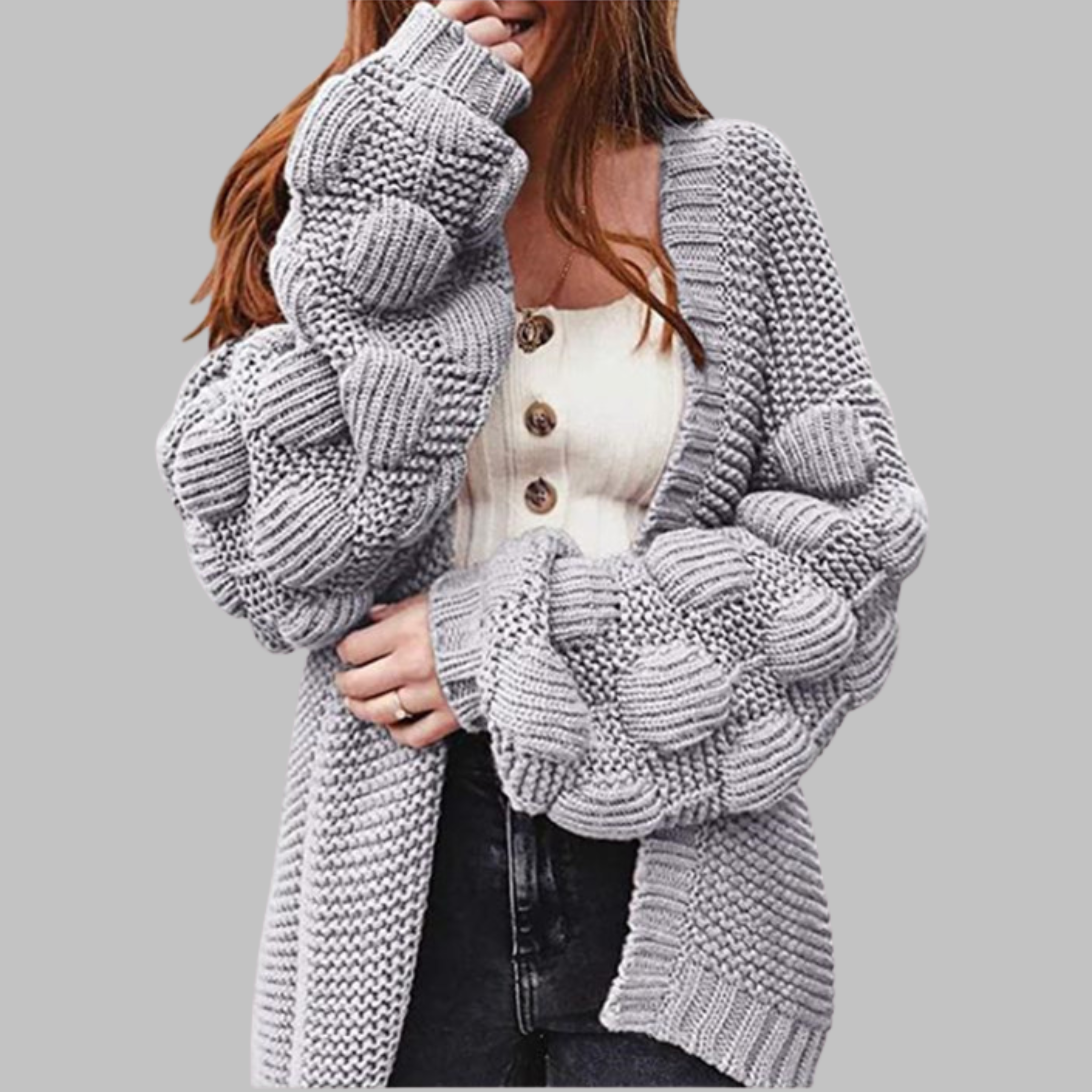Vintage-Inspired Oversized Chunky Knit Open-Front Cardigan