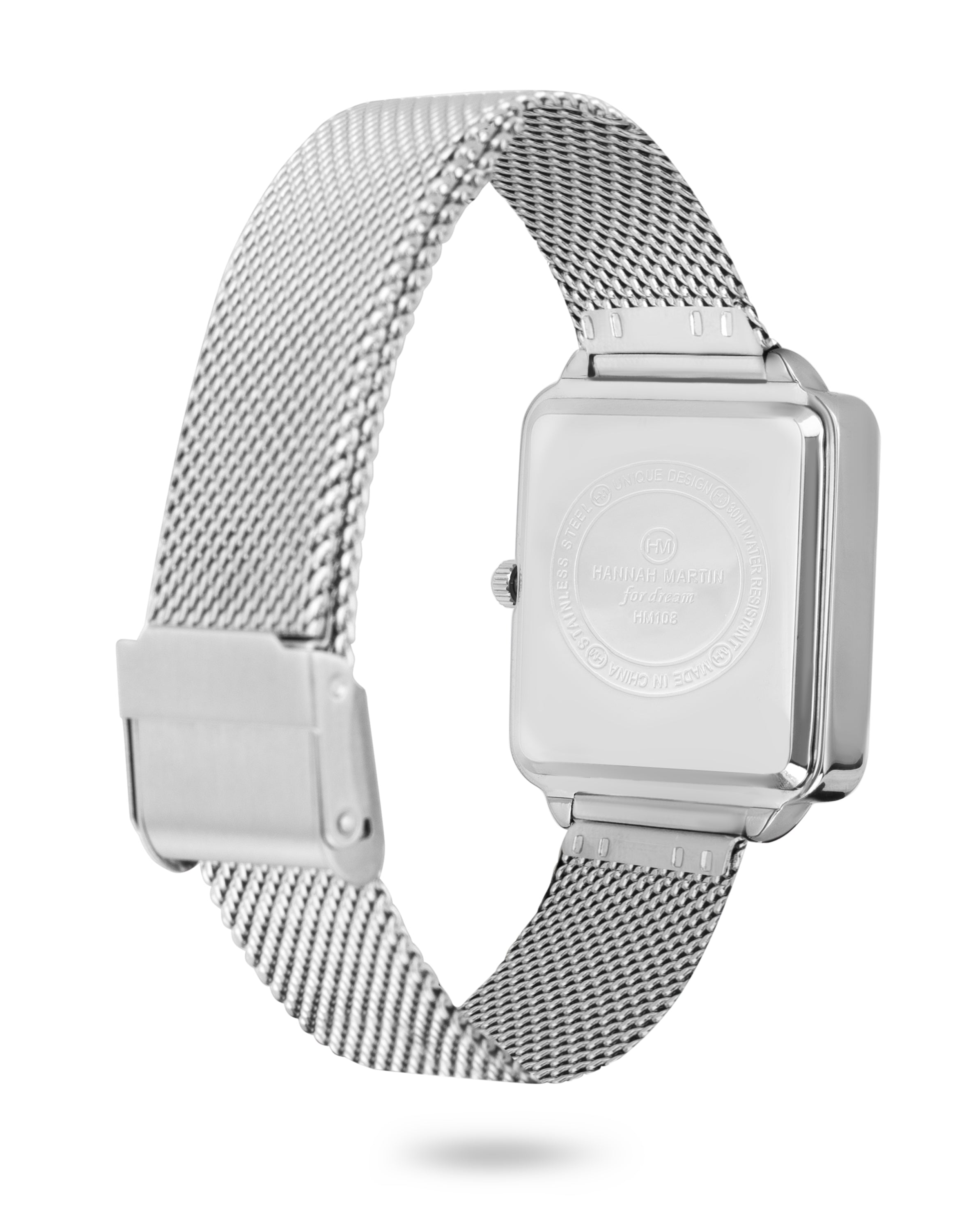 Zenith - Elegant Silver Square Watch with Stylish Mesh Band