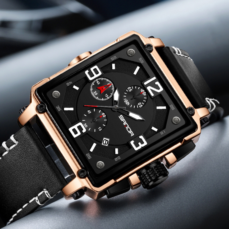 Elegant Leather Tactical Watch for Men with Quartz Movement