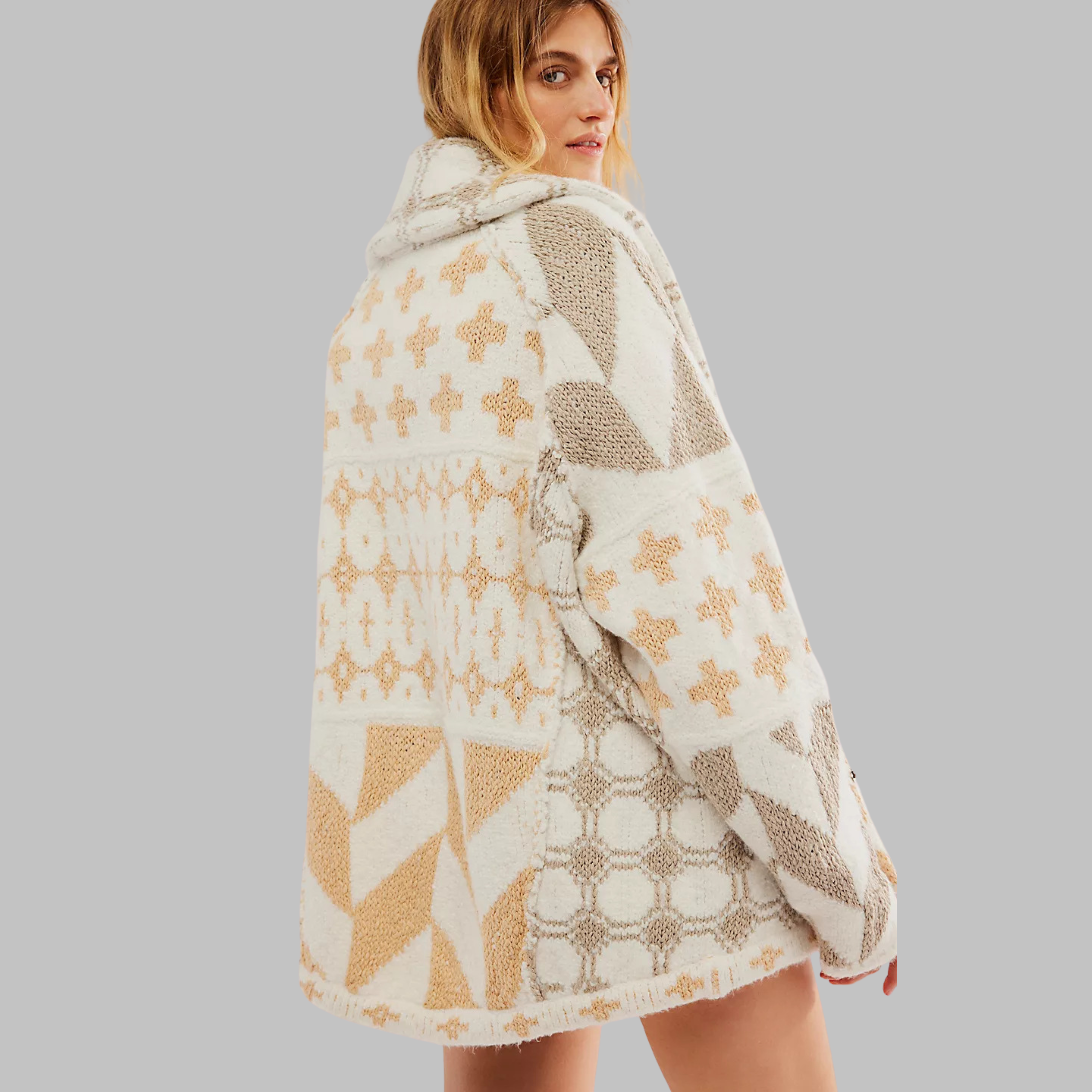 PORTIA™ - Oversized long-sleeve cardigan with vintage button collar