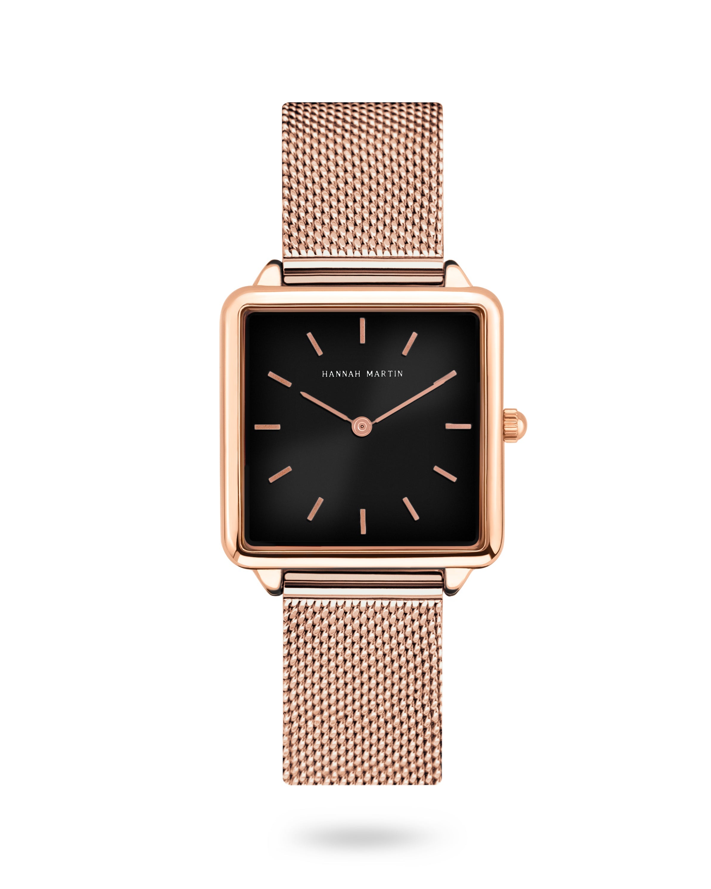 Eclipse - Square Rose Gold Watch with Elegant Black Dial and Luxury Mesh Band