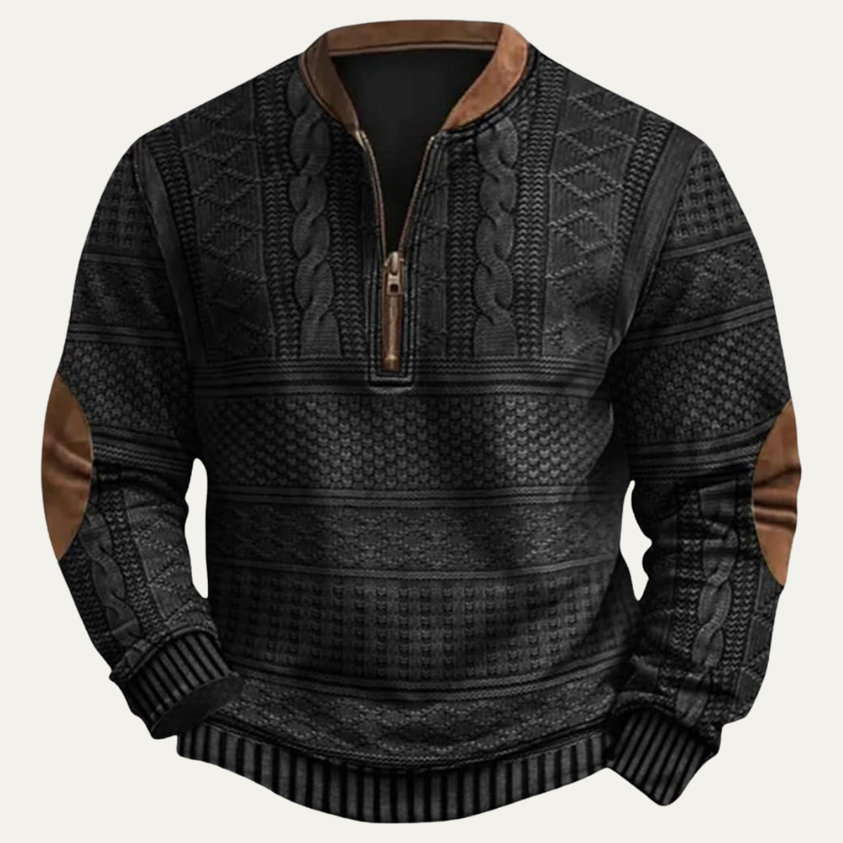 Siena Men's Casual Patterned Half-Zip Sweater with Elbow Patches – Modern Style, Everyday Comfort