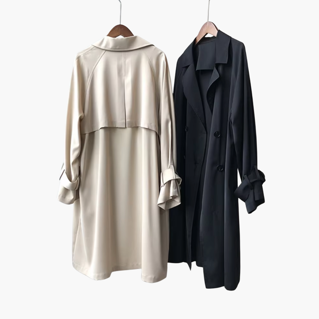 Elegant women's trench coat with a lapel collar and double-button closure