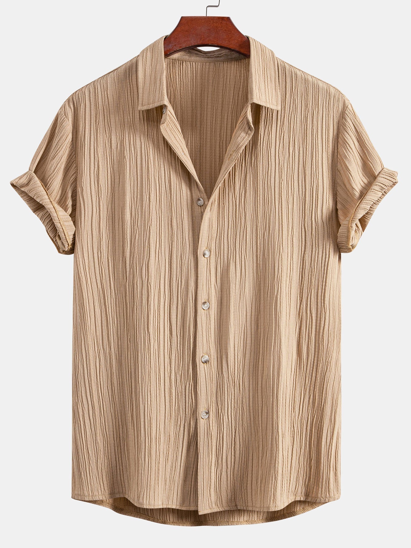 Crinkled-Textured Button-Up Shirt